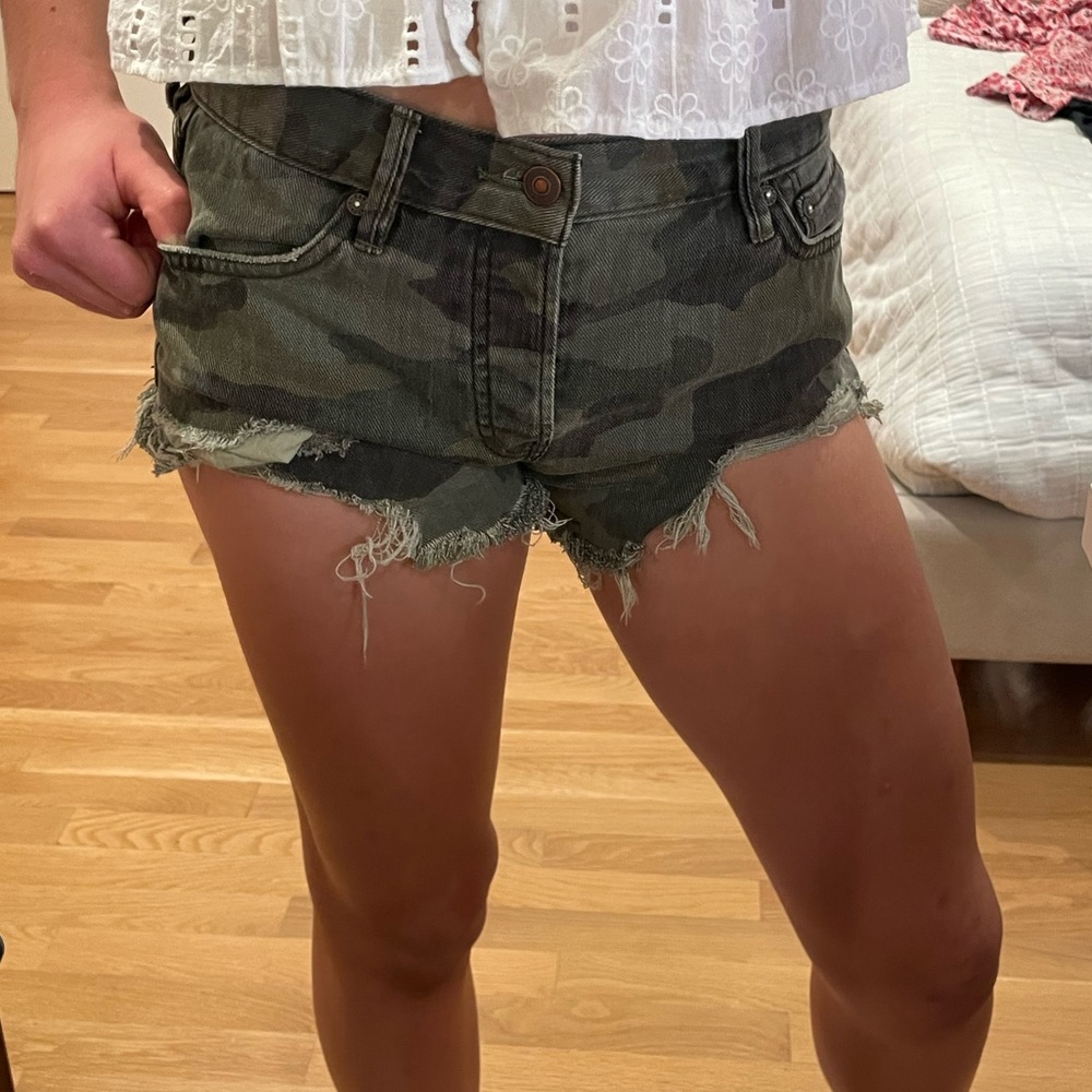 Free People Camo Jean Shorts